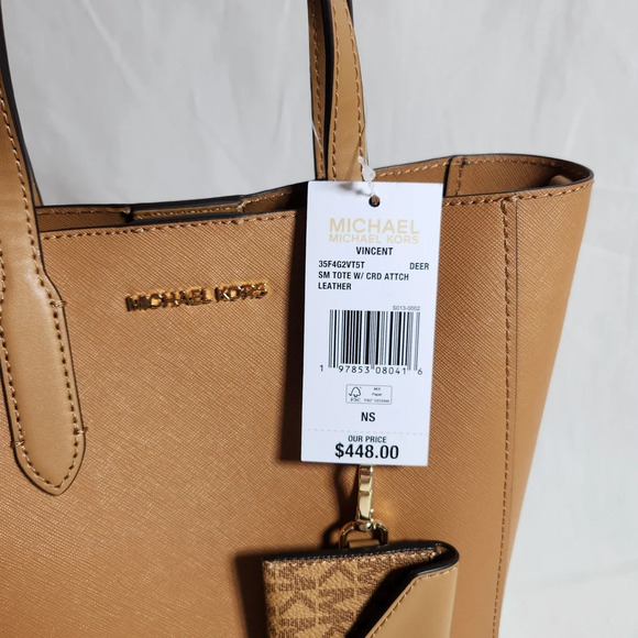 Michael Kors Vincent Small Tan Leather Tote Bag New With Tags And Packaging - Picture 4 of 14